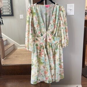 Multi colored short low V neck dress